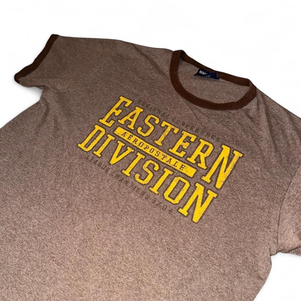 Y2K Aeropostale Eastern Division Ringer T-Shirt Brown Large
